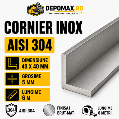 Cornier inox AISI 304, 40 x 40 x 5 mm, 6 metri